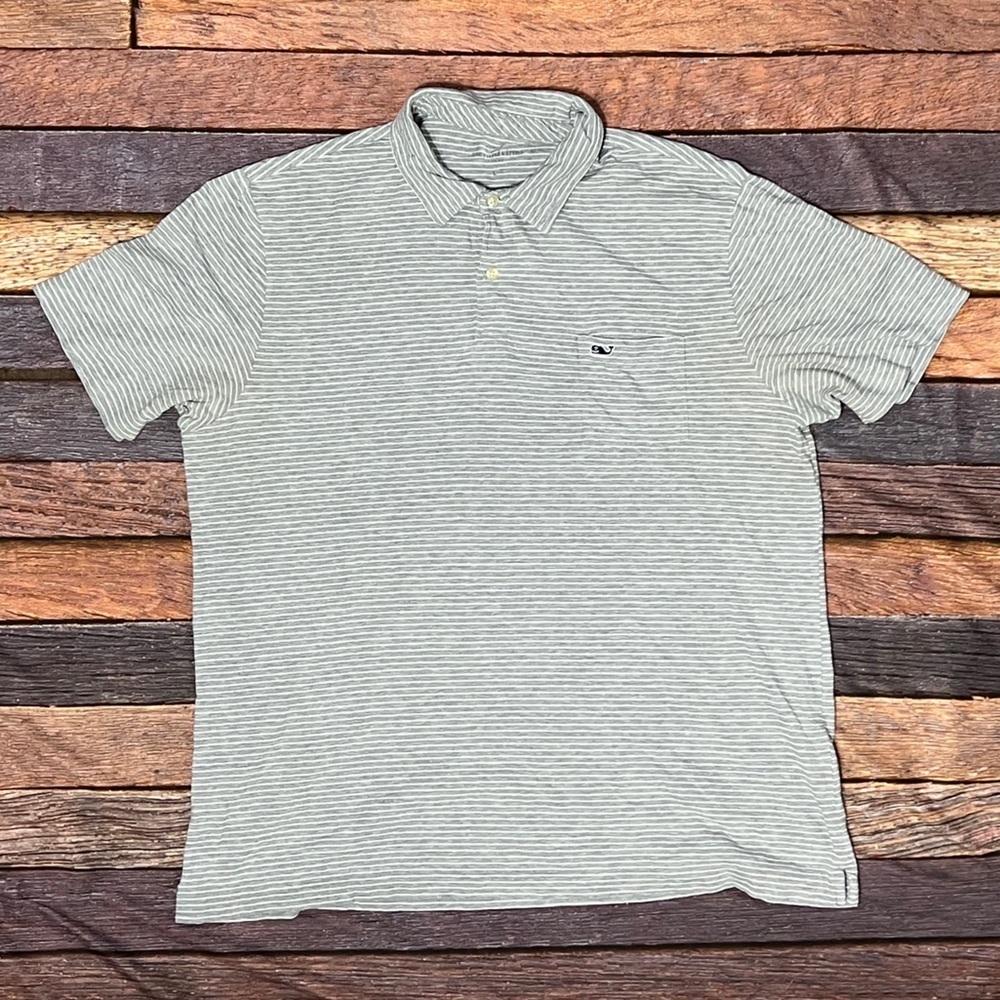 Vineyard Vines Classic Fit Gray Striped Golf Tennis Short Sleeve Preppy Shirt
